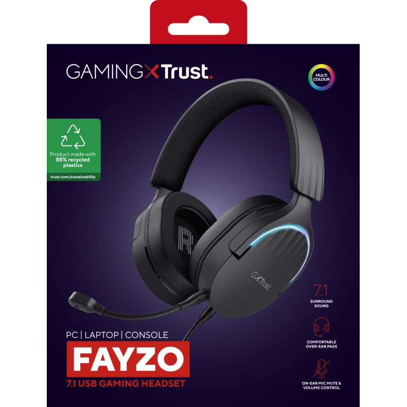 Trust GXT 490 Fayzo Headset Gaming Auscultadores com Microfone Com Fios USB Preto - 24900 - 8713439249002