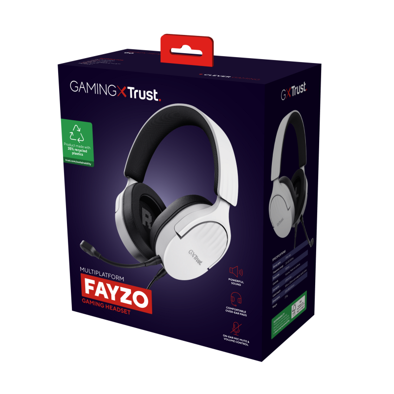 Trust GXT 489 Fayzo Headset Gaming Auscultadores com Microfone Com Fios Jack 3.5mm Preto, Branco - 25210 - 8713439252101
