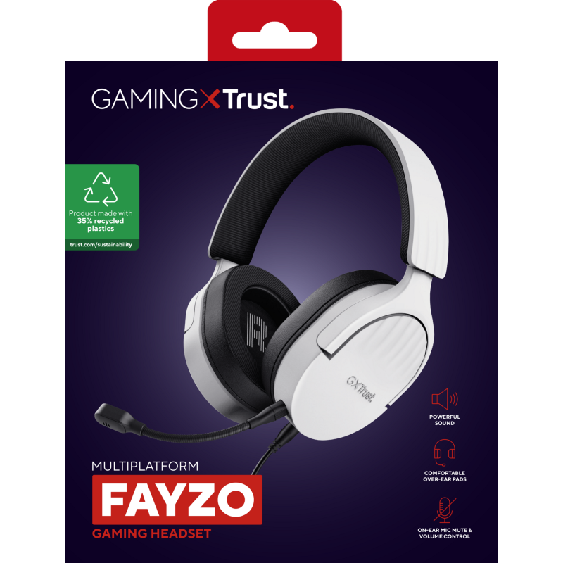 Trust GXT 489 Fayzo Headset Gaming Auscultadores com Microfone Com Fios Jack 3.5mm Preto, Branco - 25210 - 8713439252101