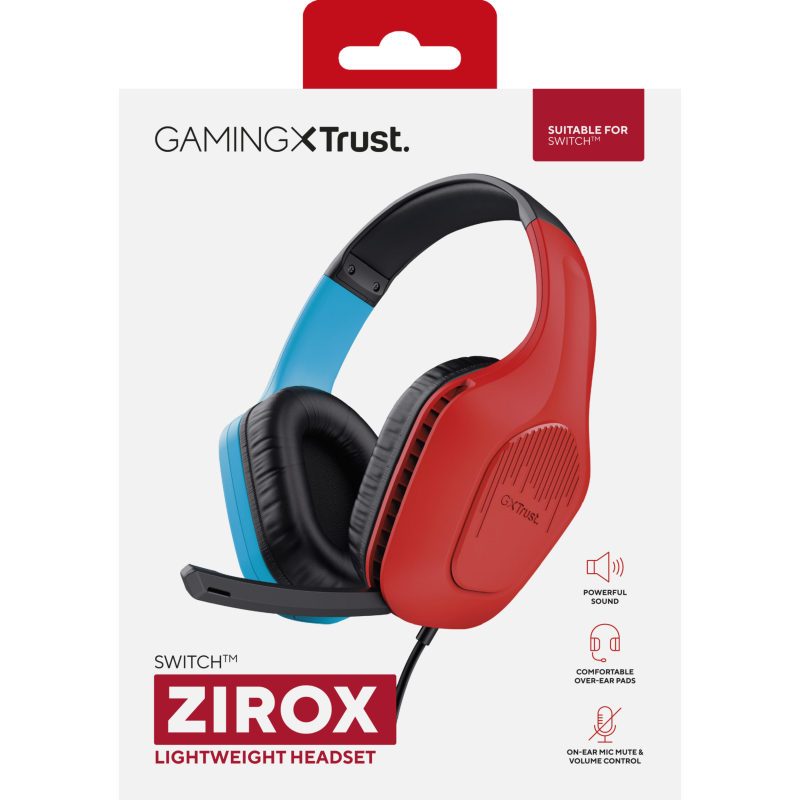 Trust GXT 416S Zirox Headset Gaming Auscultadores com Microfone Com Fios Jack 3.5mm Preto, Ciano, Vermelho - 25423 - 8713439254235