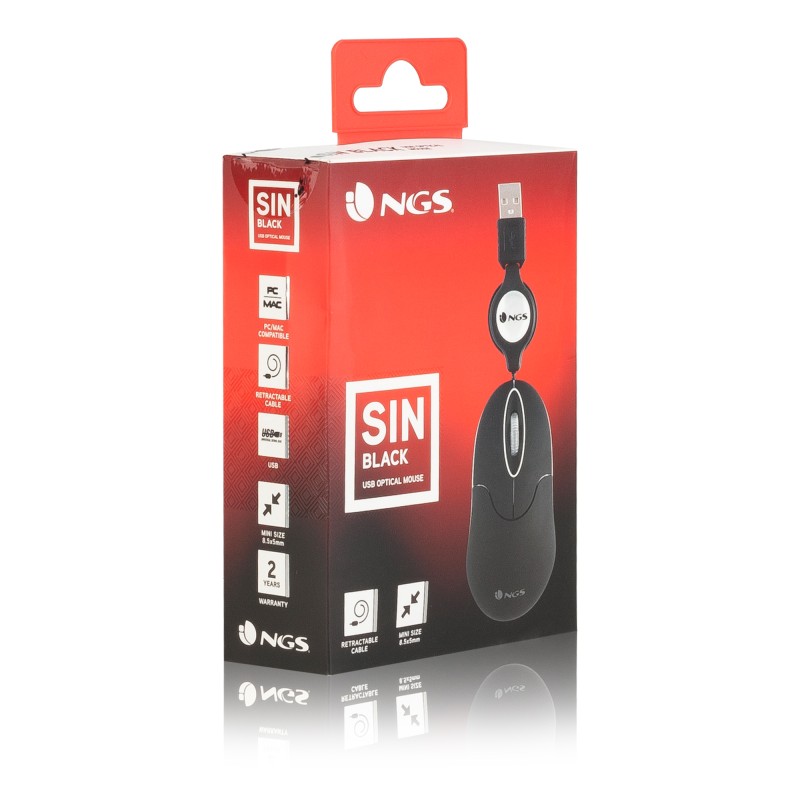 NGS SIN Rato Mini Com Fios USB Ambidestro 1000 DPI Ótico 2 Botões Preto - SINBLACK - 8435430606461