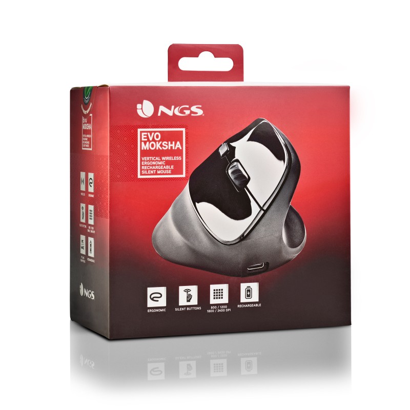 NGS EVO MOKSHA Rato Sem Fios RF Wireless Vertical 2400 DPI Ótico 5 Botões Preto - EVOMOKSHA - 8435430623178