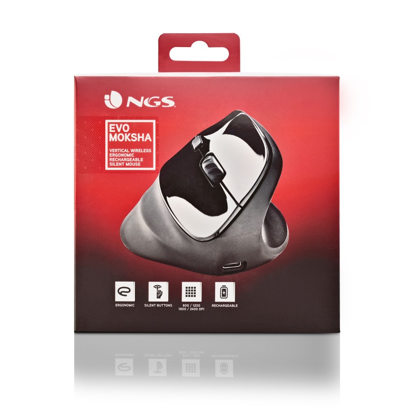 NGS EVO MOKSHA Rato Sem Fios RF Wireless Vertical 2400 DPI Ótico 5 Botões Preto - EVOMOKSHA - 8435430623178