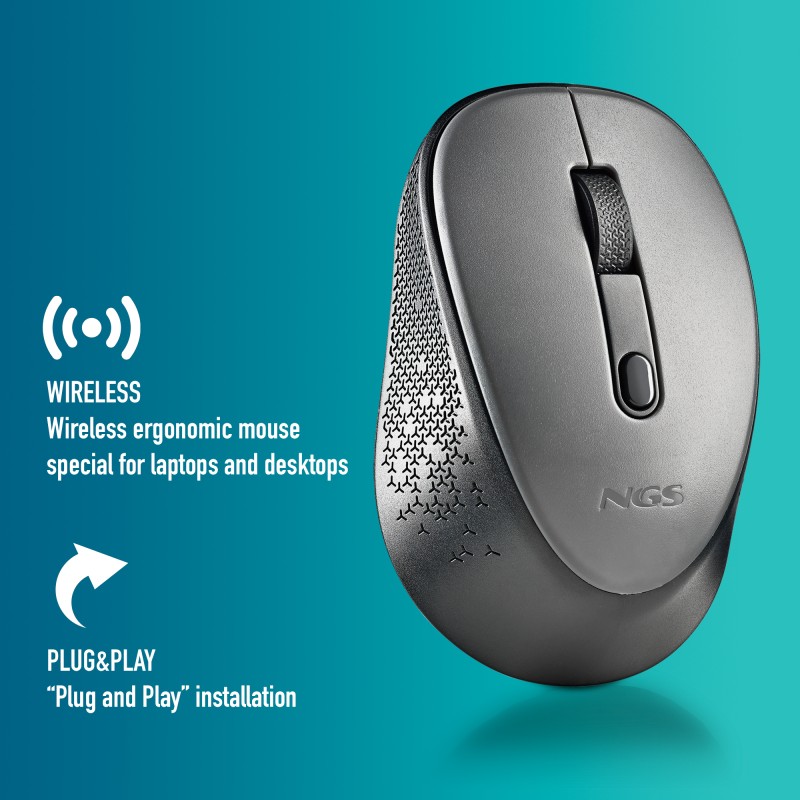 NGS DEW Rato Sem Fios RF Wireless Ambidestro 1600 DPI Ótico 2 Botões Cinzento - DEWGRAY - 8435430623925