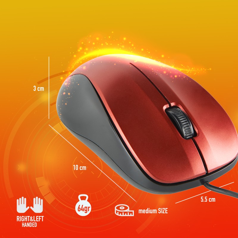 NGS CREW Rato Com Fios USB Ambidestro 1200 DPI Ótico 2 Botões Vermelho - CREWRED - 8435430618822