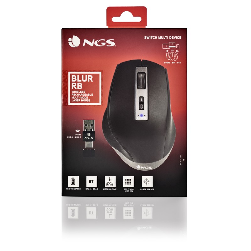 NGS BLUR RB Rato Gaming Sem Fios RF/Bluetooth 3200 DPI Ótico 6 Botões Preto - 8435430619249