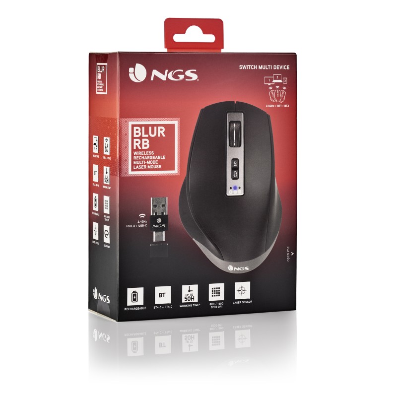 NGS BLUR RB Rato Gaming Sem Fios RF/Bluetooth 3200 DPI Ótico 6 Botões Preto - 8435430619249