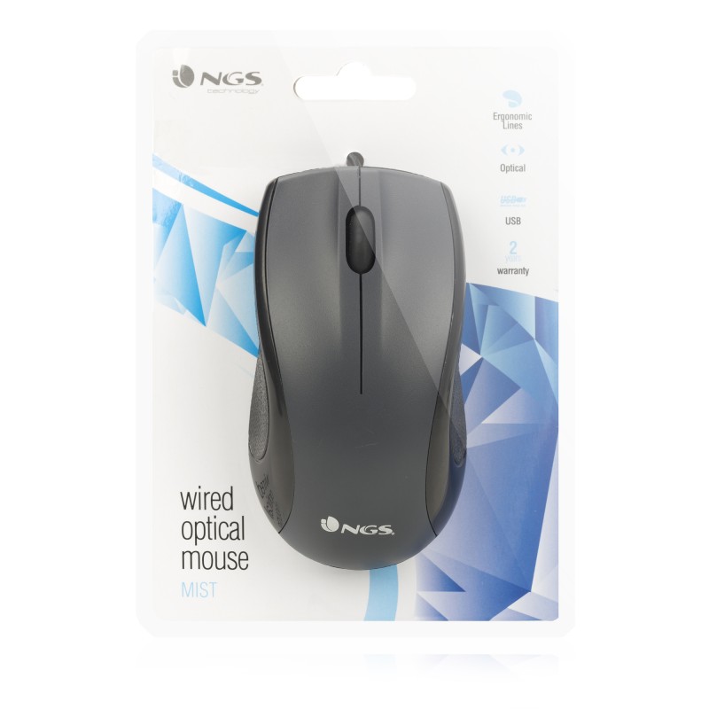 NGS Black Mist Rato Com Fios USB 800 DPI Ótico 3 Botões Preto - MIST - 8435430603927