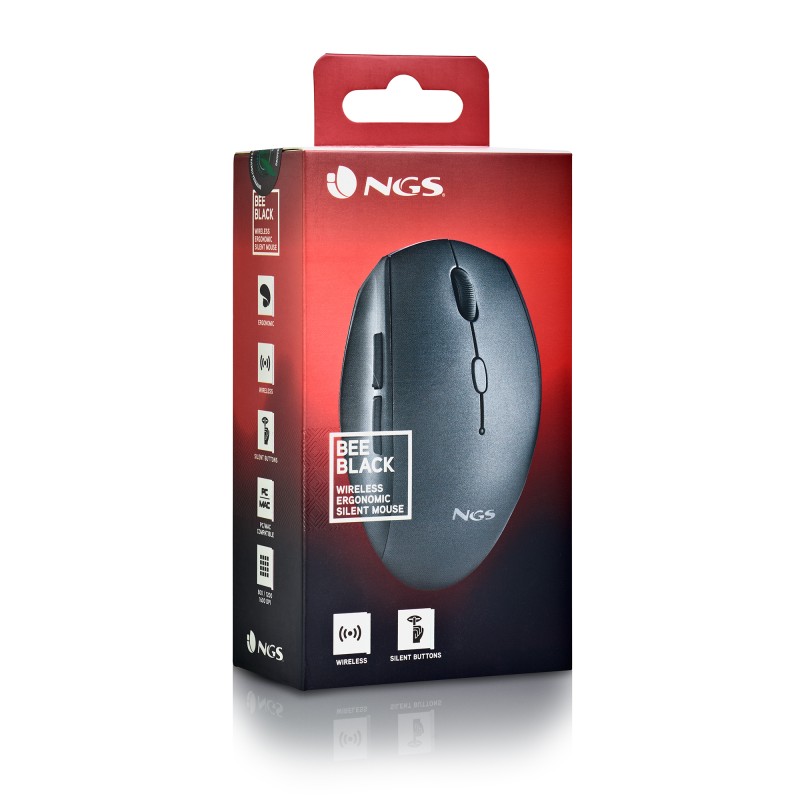 NGS BEE Rato Sem Fios RF Wireless Vertical 1600 DPI Ótico 5 Botões Preto - BEEBLACK - 8435430623284