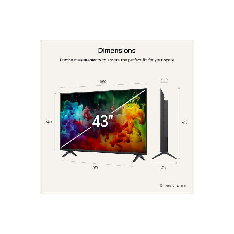 LG 43QNED72B6B.AEU QNED Mini LED TV Plano 109,2 cm (43") 4K Ultra HD, Smart TV, Ethernet, LAN, Bluetooth, Preto - 8806096729526