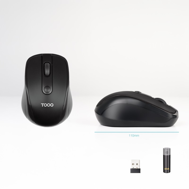 TooQ TQMW-1103-B Rato Sem Fios RF Wireless Universal Ambidestro 1600 DPI Ótico 4 Botões Preto - 8433281017528
