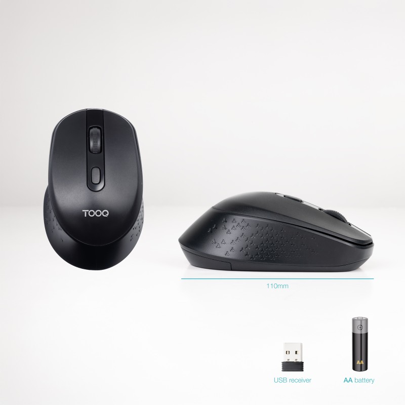 TooQ TQMW-1101-B Rato Sem Fios RF Wireless Universal 1600 DPI Ótico 4 Botões Preto - 8433281017504