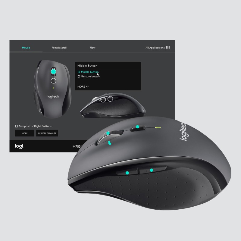 Logitech Marathon M705 Rato Sem Fios RF Wireless 1000 DPI Ótico 5 Botões Carvão - 910-006034 - 5099206093065