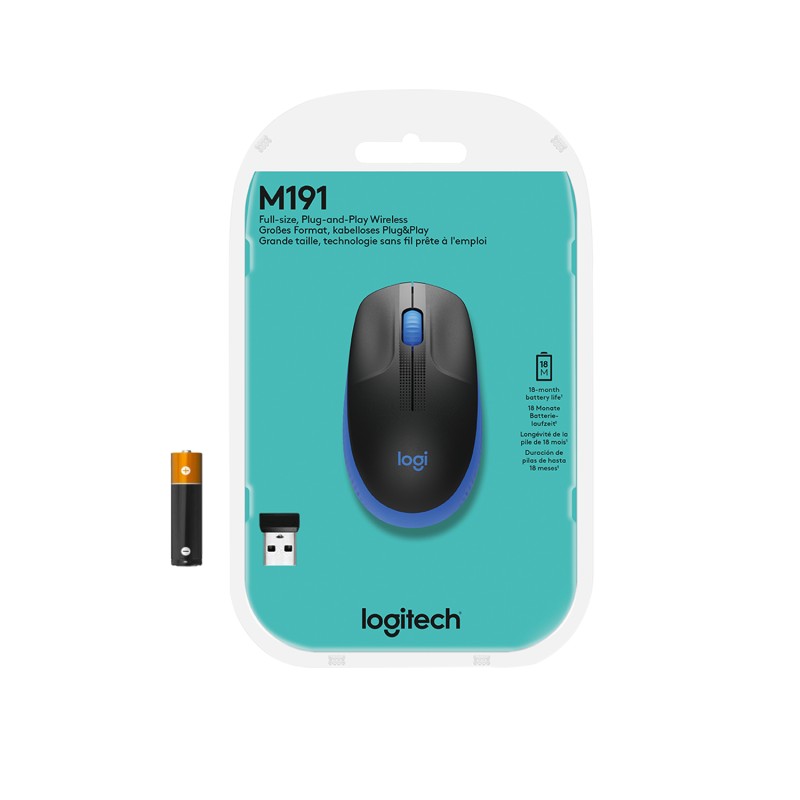 Logitech M190 Rato Sem Fios RF Wireless Ambidestro 1000 DPI Ótico 3 Botões Azul - 910-005907 - 5099206091849