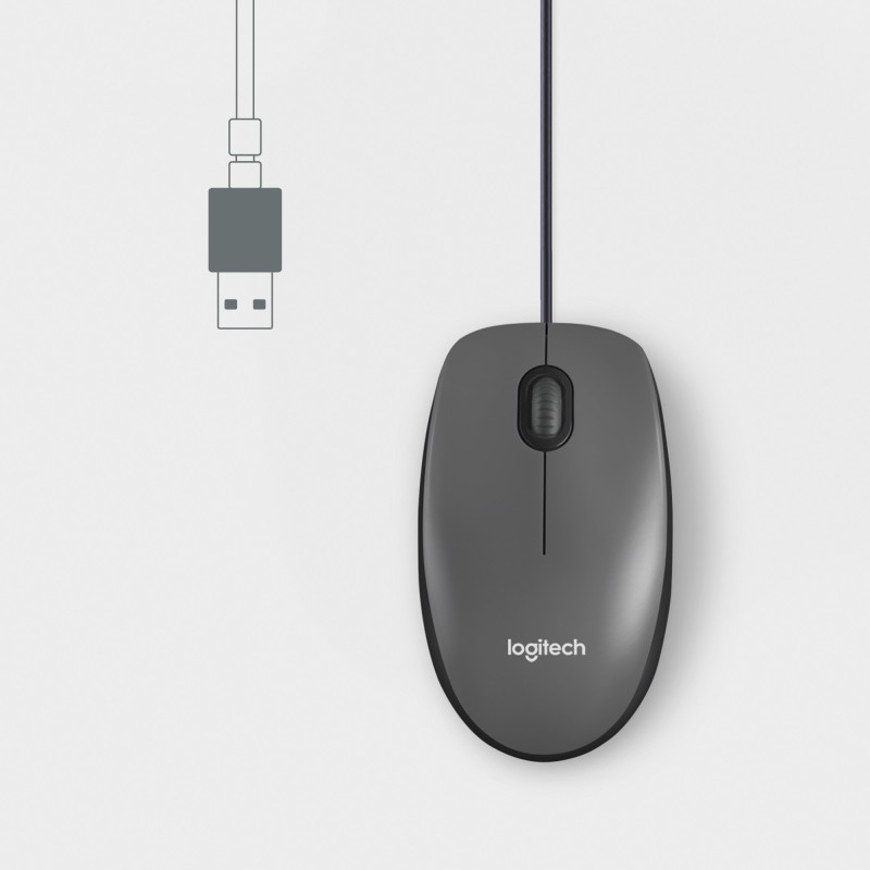 Logitech M100 Rato Com Fios USB Ambidestro 1000 DPI Ótico 3 Botões Preto, Cinzento - 910-006652 - 5099206104242