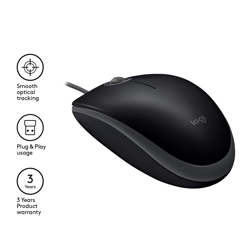 Logitech M110 Silent Rato Ambidestro Com Fios USB 1000 DPI Ótico 3 Botões Preto, Cinzento - 910-005508 - 5099206080539