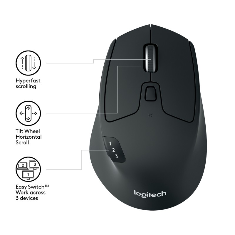 Logitech M720 Rato Sem Fios RF/Bluetooth 1000 DPI Ótico 8 Botões Preto - 910-004791 - 5099206065086