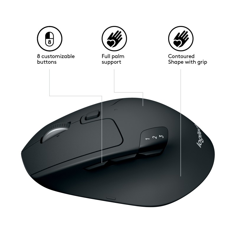 Logitech M720 Rato Sem Fios RF/Bluetooth 1000 DPI Ótico 8 Botões Preto - 910-004791 - 5099206065086