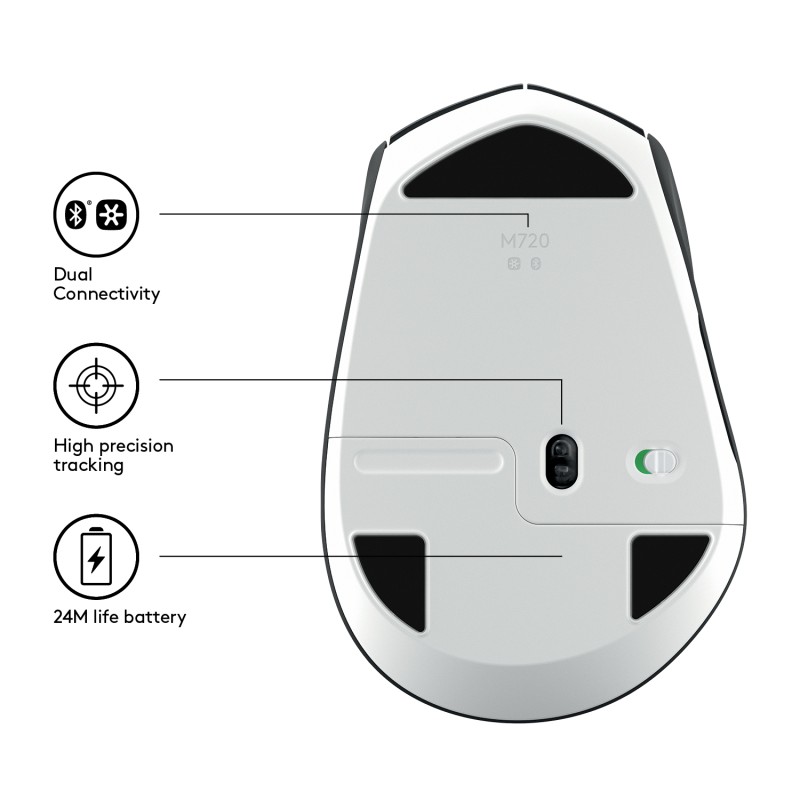 Logitech M720 Rato Sem Fios RF/Bluetooth 1000 DPI Ótico 8 Botões Preto - 910-004791 - 5099206065086