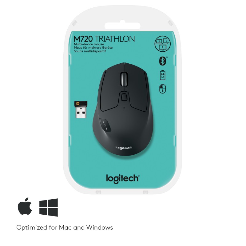 Logitech M720 Rato Sem Fios RF/Bluetooth 1000 DPI Ótico 8 Botões Preto - 910-004791 - 5099206065086