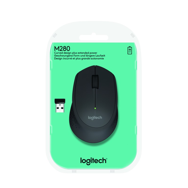 Logitech M280 Rato Sem Fios RF Wireless 1000 DPI Ótico 3 Botões Preto - 910-004287 - 5099206052543