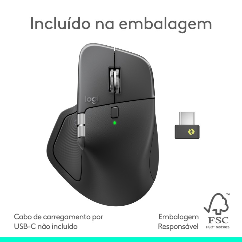 Logitech MX Master 4 Rato Ergonómico Sem Fios RF/Bluetooth 8000 DPI Laser 8 Botões Grafite - 910-007562 - 5099206133082
