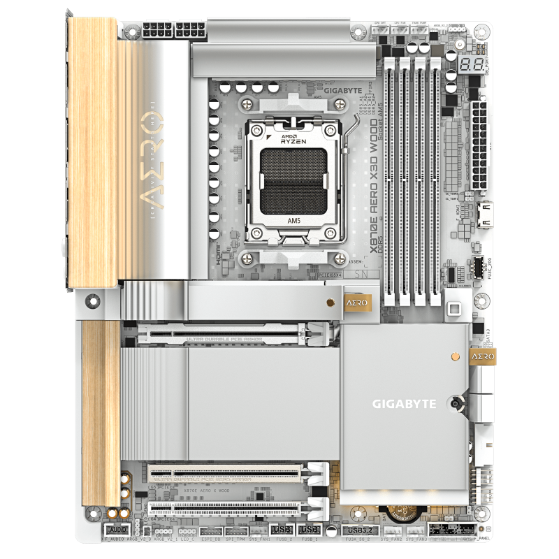 Gigabyte X870E AERO X3D WOOD AORUS ELITE WIFI7 Motherboard AMD X870E Socket AM5 DDR5 ATX PCIe 5.0 M.2 Wi-Fi - 9MX87EOXD-00-G10 - 4719331878481