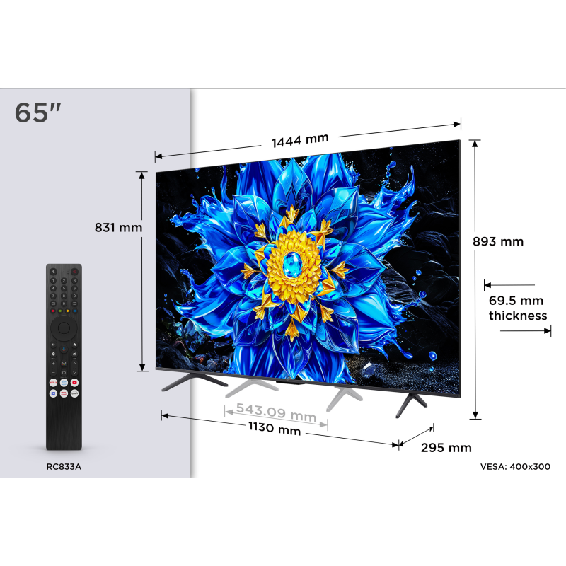 TCL P8L 65P8L QD-MiniLED TV Plano 165,1 cm (65") 4K Ultra HD, Smart TV, Wi-Fi, Ethernet, LAN, Bluetooth, Preto - 5901292530198