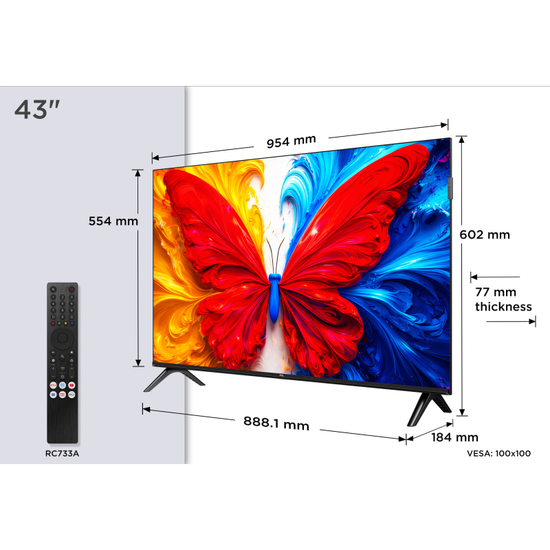 TCL S5L 43S5L LCD TV Plano 109,2 cm (43") 4K Ultra HD, Smart TV, Wi-Fi, Ethernet, LAN, Bluetooth, Preto - 5901292530365