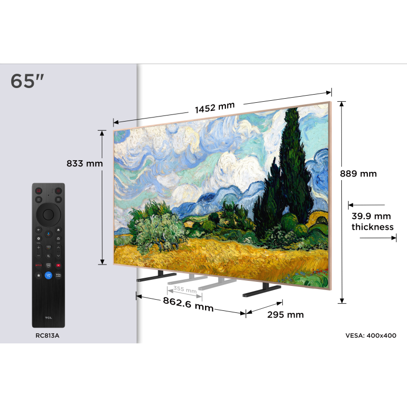 TCL A400 Pro 65A400 Pro QD-Mini LED TV Plano 165,1 cm (65") 4K Ultra HD, Smart TV, Wi-Fi, Ethernet, LAN, Bluetooth, Branco - 5901292530037