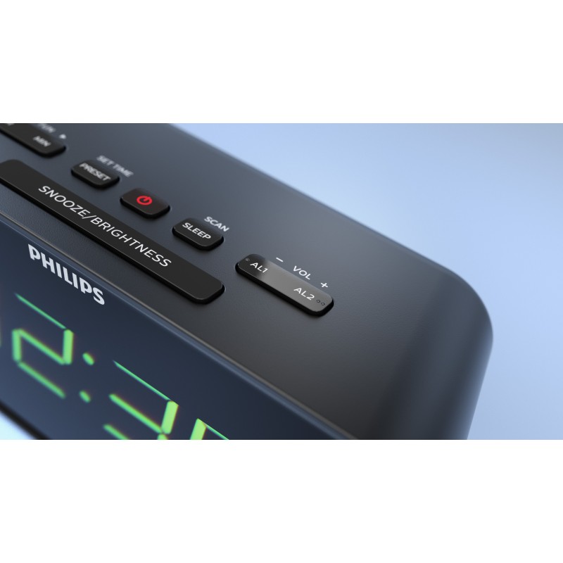 Philips TAR3306/12 Rádio Despertador FM, Relógio Digital, Preto - 4895229116641
