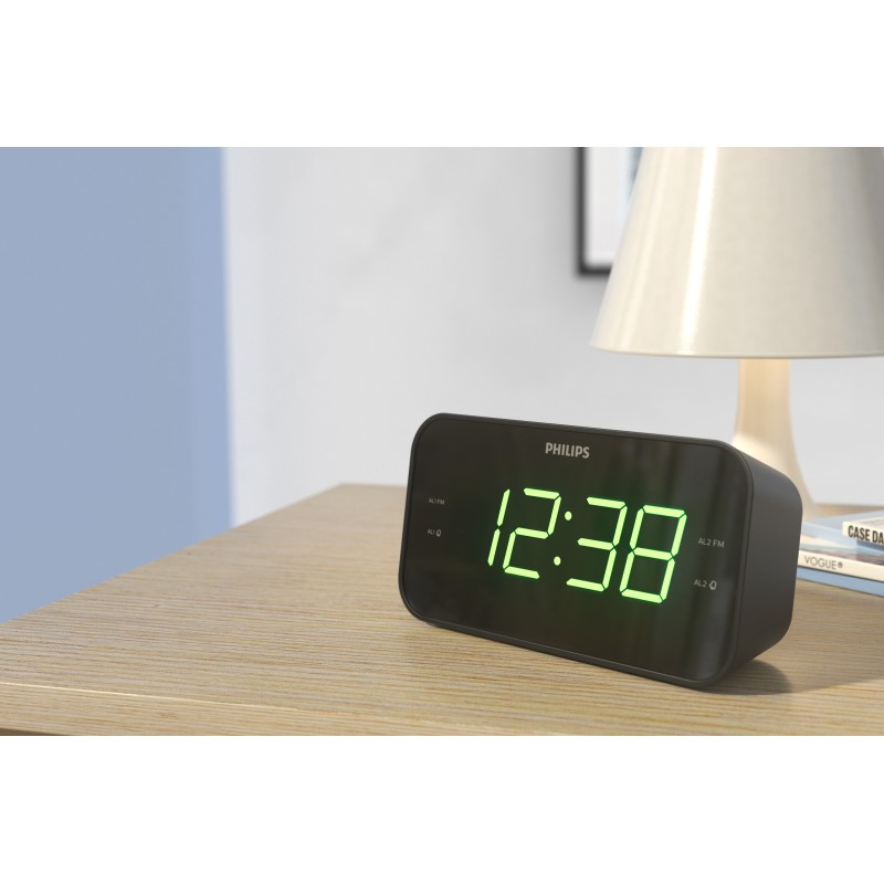 Philips TAR3306/12 Rádio Despertador FM, Relógio Digital, Preto - 4895229116641