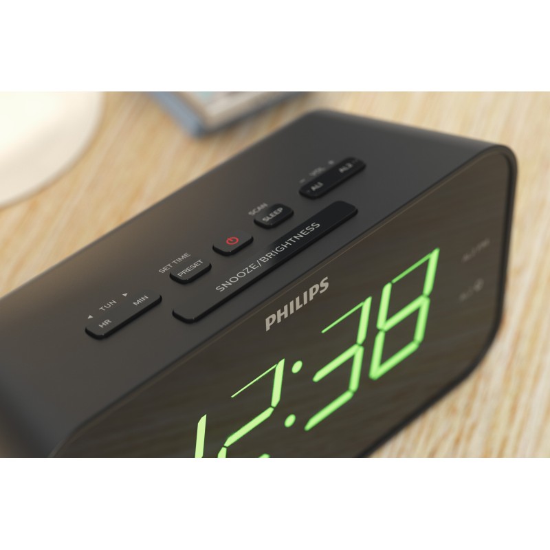 Philips TAR3306/12 Rádio Despertador FM, Relógio Digital, Preto - 4895229116641