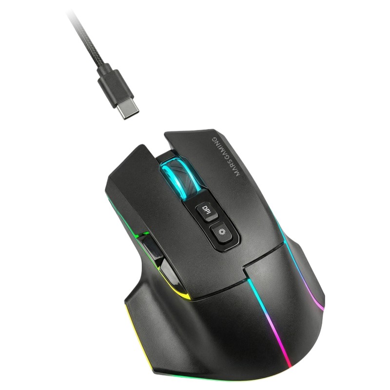 Mars Gaming MMWVECTOR Rato Gaming Sem Fios RF/Bluetooth 12000 DPI Ótico 7 Botões Preto - MMWVECTOR - 8435693114253