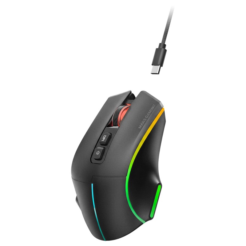 Mars Gaming MMWVECTOR Rato Gaming Sem Fios RF/Bluetooth 12000 DPI Ótico 7 Botões Preto - MMWVECTOR - 8435693114253