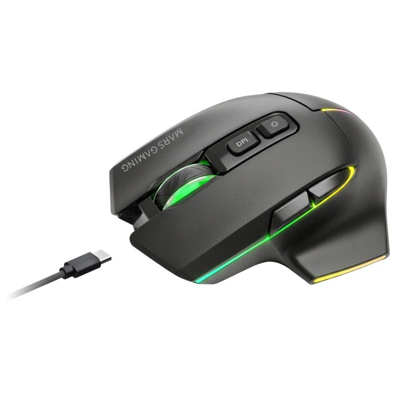 Mars Gaming MMWVECTOR Rato Gaming Sem Fios RF/Bluetooth 12000 DPI Ótico 7 Botões Preto - MMWVECTOR - 8435693114253