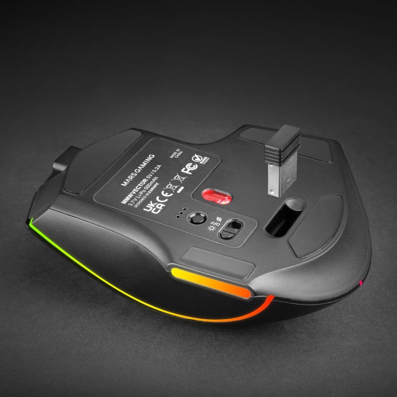 Mars Gaming MMWVECTOR Rato Gaming Sem Fios RF/Bluetooth 12000 DPI Ótico 7 Botões Preto - MMWVECTOR - 8435693114253
