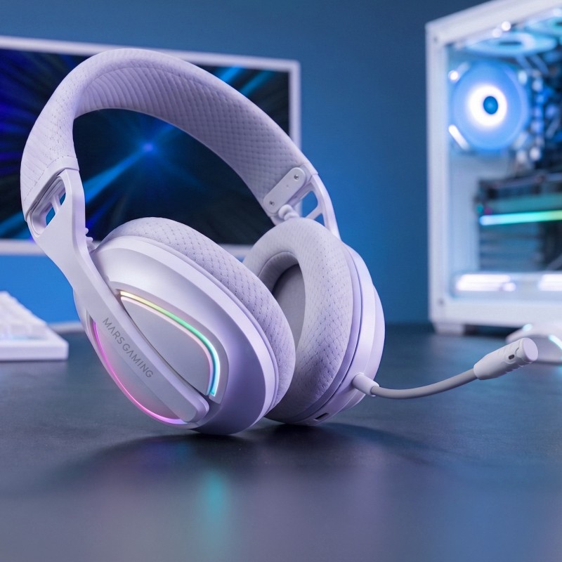 Mars Gaming MHWQUASARW Headset Gaming Auscultadores com Microfone Sem Fios, Bluetooth, Branco - 8435693114185