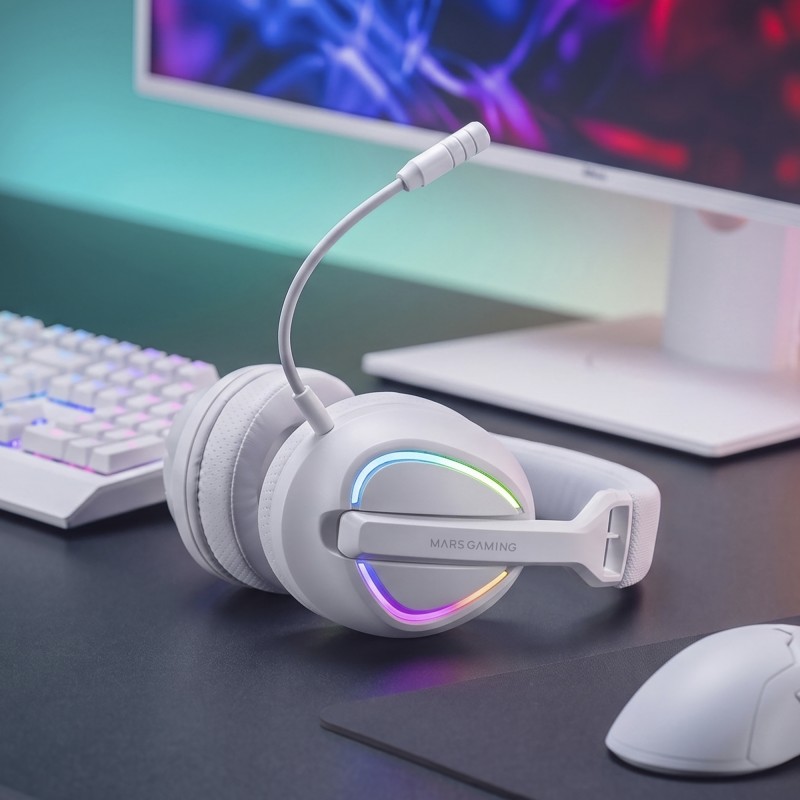 Mars Gaming MHWQUASARW Headset Gaming Auscultadores com Microfone Sem Fios, Bluetooth, Branco - 8435693114185