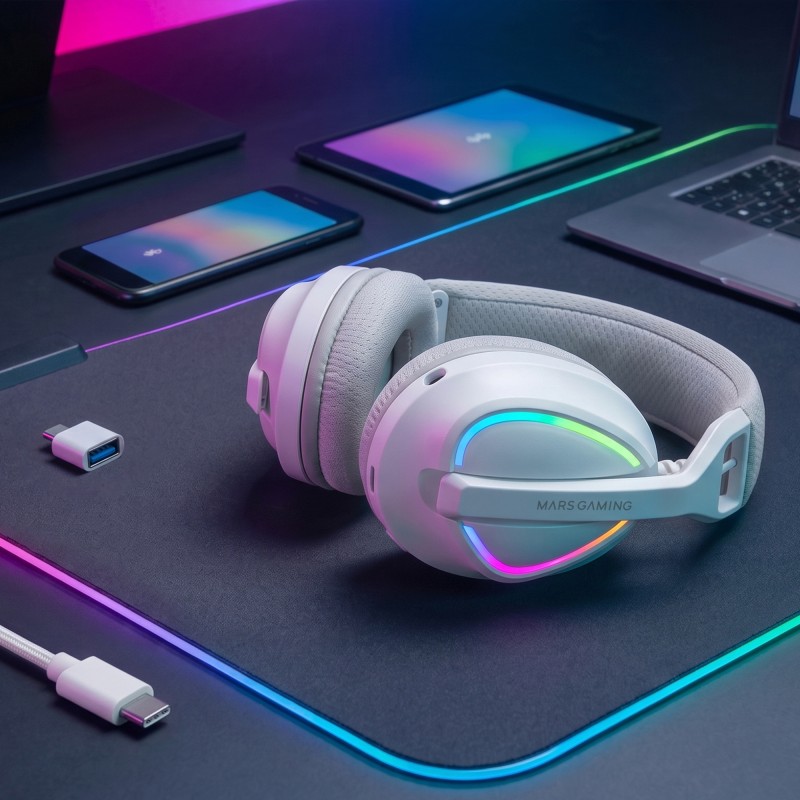 Mars Gaming MHWQUASARW Headset Gaming Auscultadores com Microfone Sem Fios, Bluetooth, Branco - 8435693114185