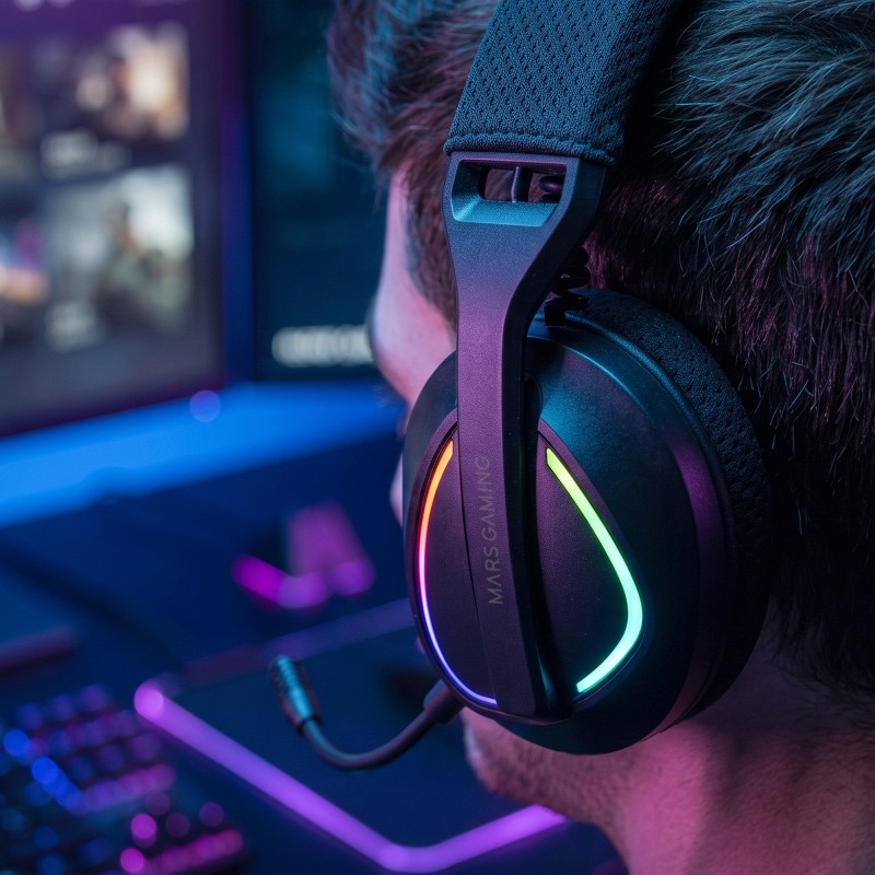 Mars Gaming MHWQUASAR Headset Gaming Auscultadores com Microfone Sem Fios, Bluetooth, Preto - 8435693114178