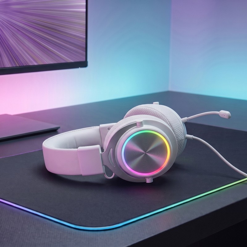 Mars Gaming MHFORGEW Headset Gaming Auscultadores com Microfone Com Fios, USB, Branco - 8435693115205