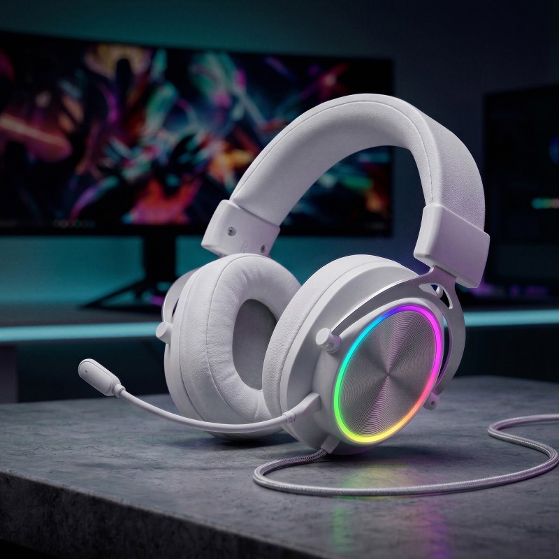 Mars Gaming MHFORGEW Headset Gaming Auscultadores com Microfone Com Fios, USB, Branco - 8435693115205