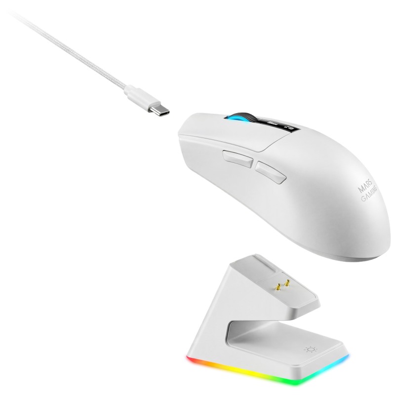 Mars Gaming MMW-Elite Rato Gaming RGB Sem Fios Bluetooth 20000 DPI Ótico 6 Botões Branco - MMWELITEW - 8435693114284