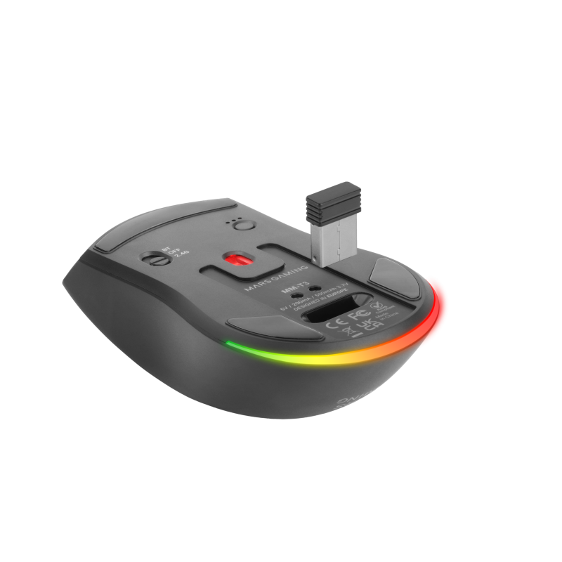 Mars Gaming MM-T3 Rato Gaming RGB Sem Fios RF/Bluetooth Com Fios USB Preto 14400 DPI Ótico 7 Botões - MMT3 - 8435693110910