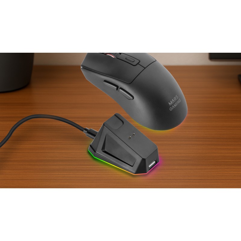 Mars Gaming MM-T3 Rato Gaming RGB Sem Fios RF/Bluetooth Com Fios USB Preto 14400 DPI Ótico 7 Botões - MMT3 - 8435693110910