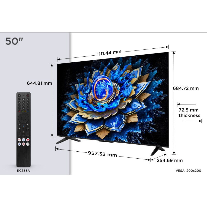 TCL T69C 50T69C LCD Smart TV Plano 127 cm (50") 4K Ultra HD, Smart TV, Wi-Fi, Ethernet, LAN, Bluetooth, Preto - 5901292528560