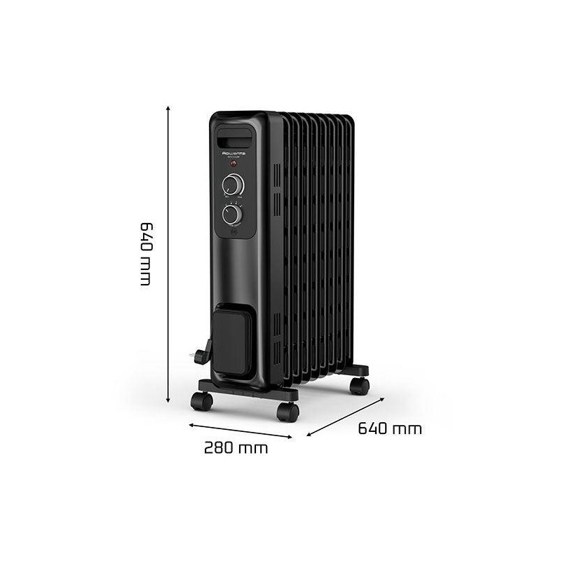 Rowenta BU2420 Aquecedor Elétrico Radiador a Óleo, 8 Elementos, 2000 W, Termóstato Regulável, Proteção Térmica, Luz de Indicação, IP20, Portátil, Preto - 3121040098493
