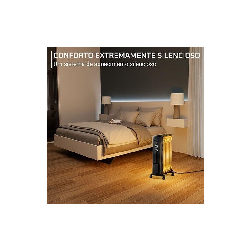 Rowenta BU2420 Aquecedor Elétrico Radiador a Óleo, 8 Elementos, 2000 W, Termóstato Regulável, Proteção Térmica, Luz de Indicação, IP20, Portátil, Preto - 3121040098493