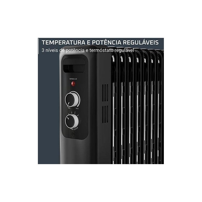 Rowenta BU2420 Aquecedor Elétrico Radiador a Óleo, 8 Elementos, 2000 W, Termóstato Regulável, Proteção Térmica, Luz de Indicação, IP20, Portátil, Preto - 3121040098493